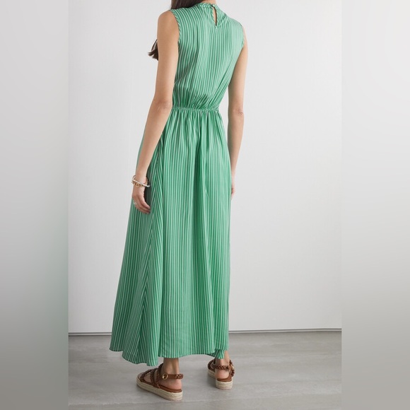 EUC Loretta Caponi Gioia Smocked Striped Crepe De Chine Maxi Dress Size M - Picture 2 of 5